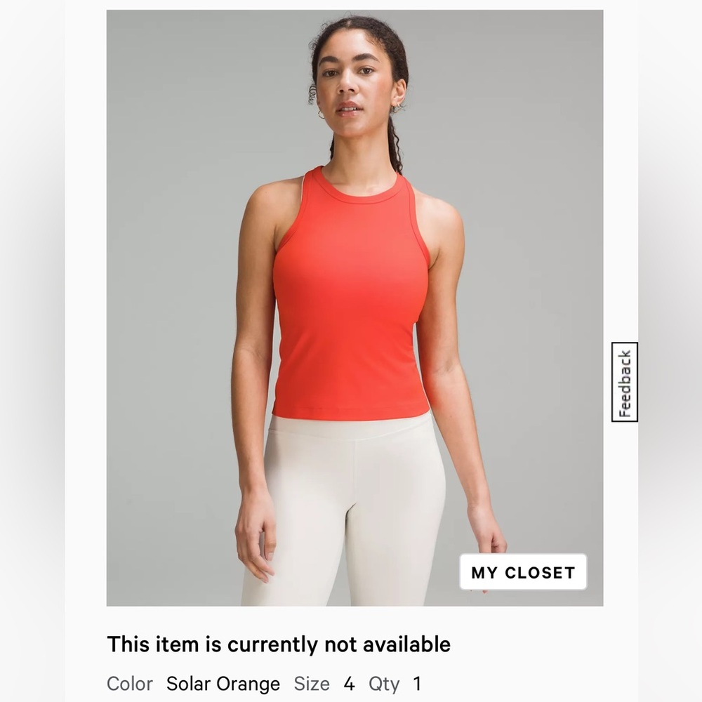 Lululemon Align Waist-Length Racerback Tank Top- Solar Orange Sz 4